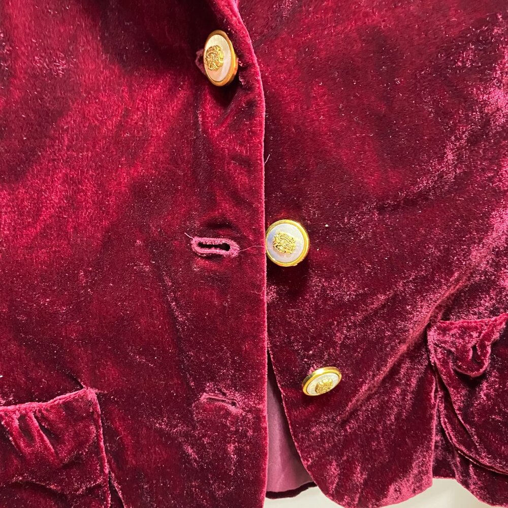 Axcess Velvet Velour Y2K Pockets Holiday Party Blazer Womens 14 Red Gold Button - Picture 9 of 9